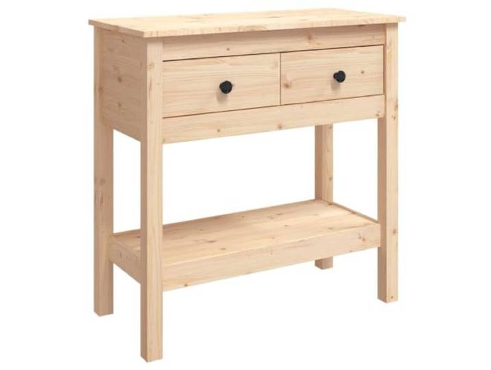 Konsolentisch aus massivem Kiefernholz, 75x35x75 cm, 2 Schubkästen und Massivholz, stabiler Rahmen, 2 Schubladen, offenes Fach, Tischplatte für Dekoration, Flur und Wohnzimmer