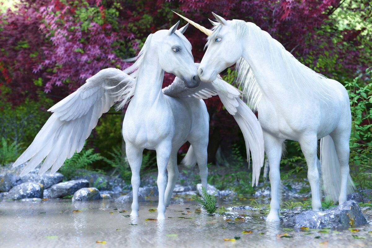 Papermoon "EINHORN-PFERDE FANTASY TIERE PFERD WALD NATUR BÄUME XXL" bunt B/L: 3m x 2,23m, Bahnen: 6 Stk.