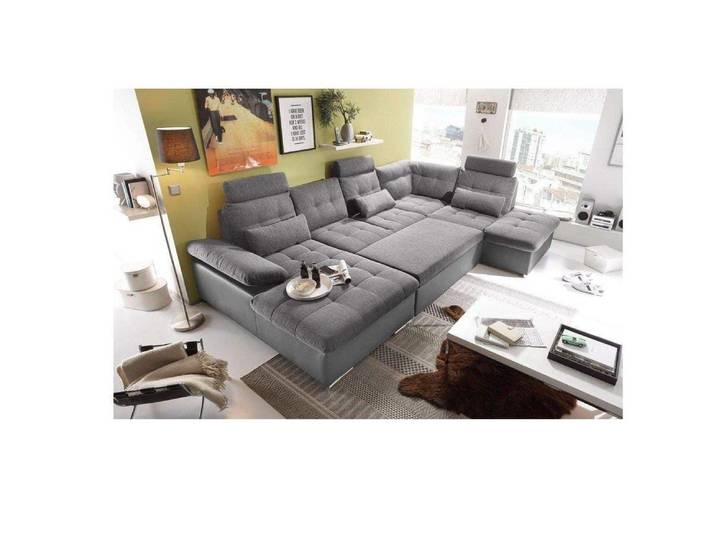 JVmoebel Ecksofa Graue Polstercouch in L-Form mit Bettfunktion und Stauraum, Made in Europa
