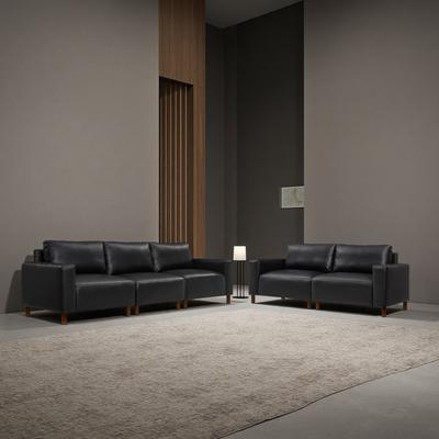 ZWYO HOSIMU Faux Leather Sofa Set with Breathable PU Upholstery and Wood Legs (2-Piece)