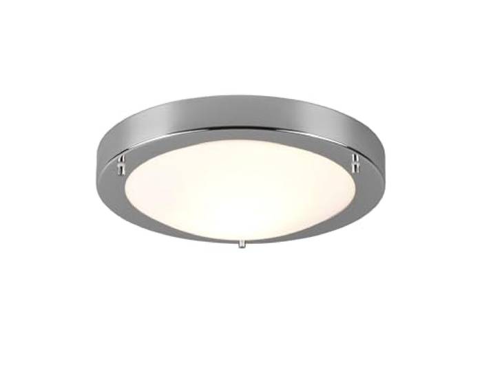 TRIO\, Plafonnier\, Condus 1xE27\, max.60\,0 W Verre opale\, Blanc\, Corps: metal\, Chrome Ø:31\,5cm\, H:8\,0cm IP44