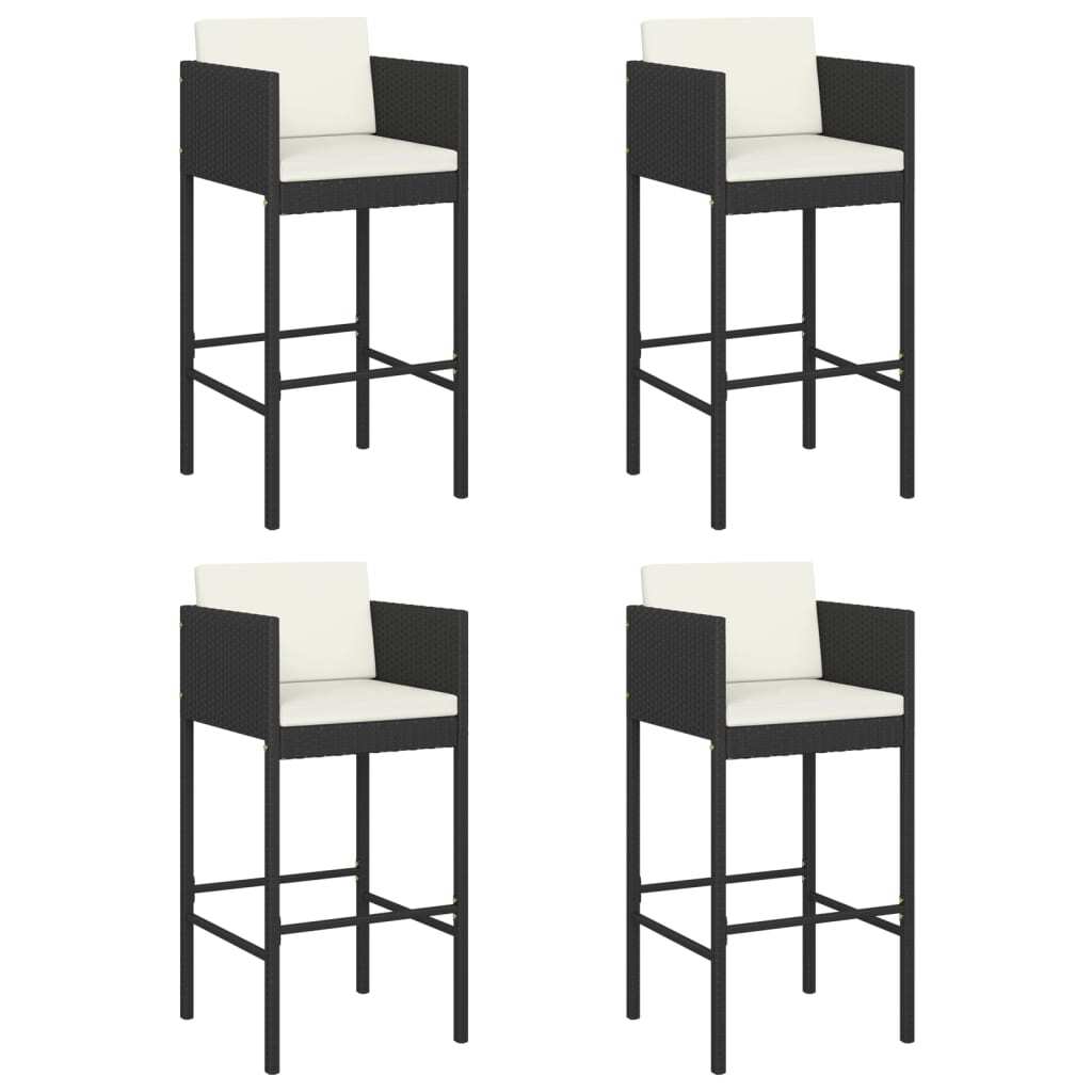 Barhocker 4 Stk. mit Kissen Schwarz Poly Rattan