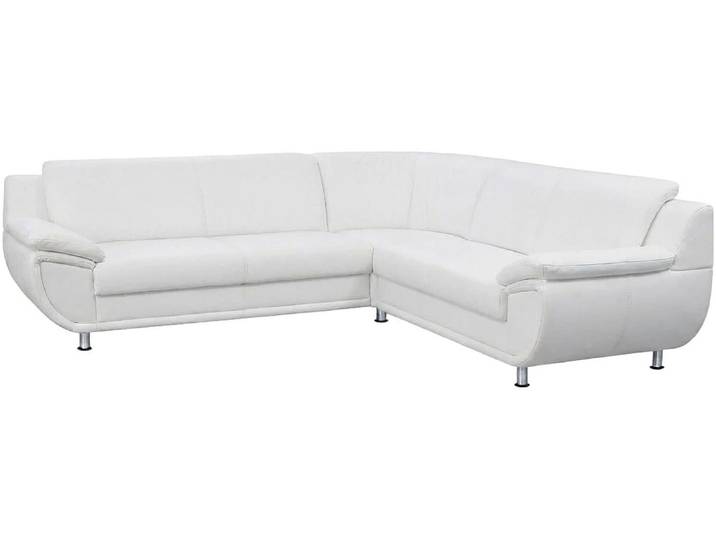 Ecksofa, Weiß, 267x247 cm, Microfaser & Kunstleder, L-Form, Federkern