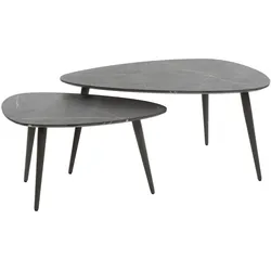 Couchtisch 2er-Set Melamik, Keramik-Optik im Marmor Design, modern, organische Form, dunkelgrau
