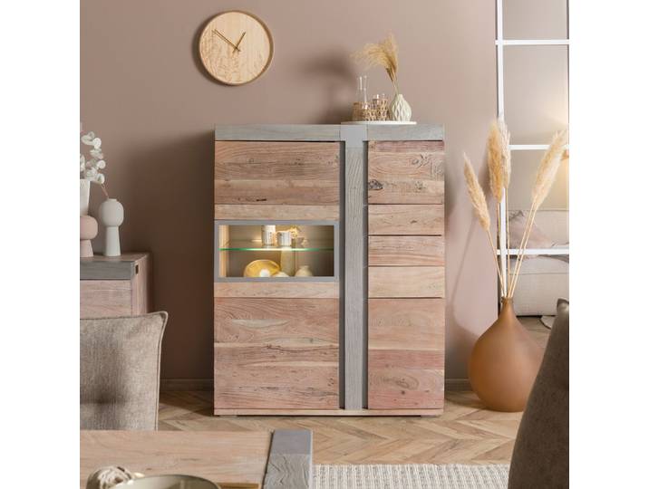 Highboard Akazie 110x45x142 beige lackiert Amsterdam #105