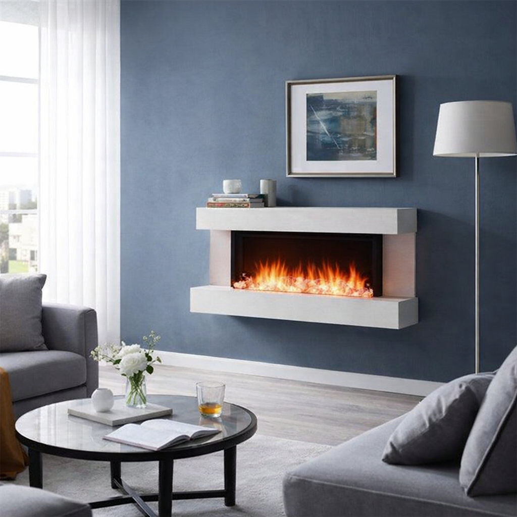 FLAMME Wall Mounted Electric Fire and Surround, Kingston White 60cm H x 127cm W x 25cm D