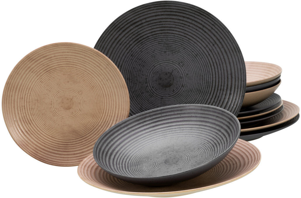 Creatable Catania Stoneware Dinnerware Set 12 Piece - Service for 4 Beige;Black 12