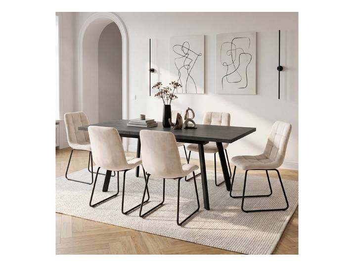 Jiexi Essgruppe Essgruppe Ausziehbar 140-180cm Dunkelrhein-Optik & Flanell Stühle