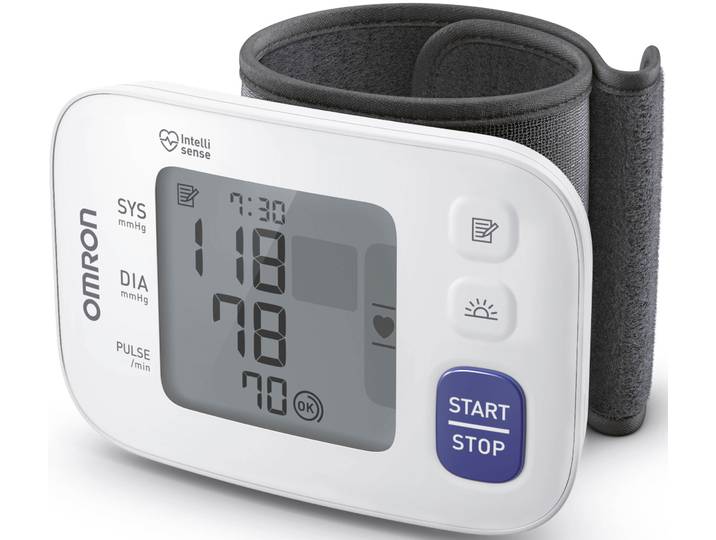 Handgelenk-Blutdruckmessgerät OMRON RS4 mit Positionierungssensor für genaue Messergebnisse zu Hause , weiß, Blutdruckmessgeräte, Handgelenk-Blutdruckmessgerät, erkennt unregelmäßige Herzschläge, vorgeformte Manschette 13.5-21.5 cm