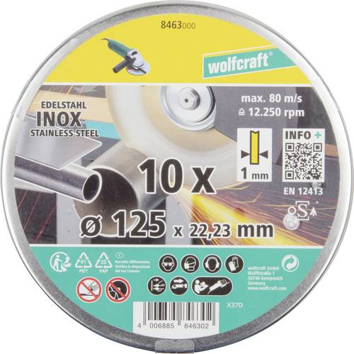 Wolfcraft 8463000 Diamanttrennscheibe 125mm 10 St. Edelstahl (rostfrei), Metall