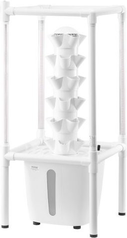 VEVOR Hydroponisch kweeksysteem met kweeklamp, 30-delige witte hydrocultuur toren met 6 niveaus voor kruiden, groenten en fruit, inclusief waterpomp