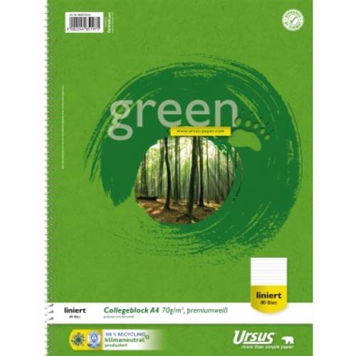 Ursus Classic Collegeblock 608570010 Grün DIN A4 liniert Anzahl der Blätter: 80