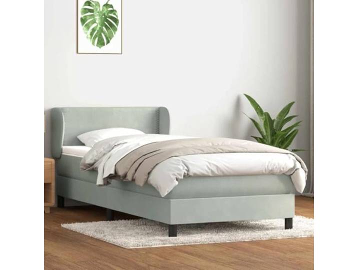 RJPLMFV Lattenrost, 80 x 220 cm, mit Matratze, Velours, Hellgrau Taschenfedern, abnehmbarer Topper, Kopfteil verstellbar, optimale Unterstützung