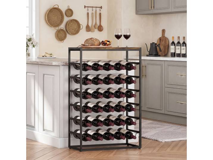 HOMCOM Casier à Vin 30 Bouteilles Style Industriel Brun Rustique