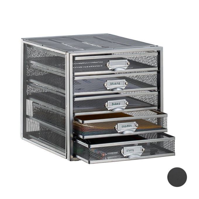 Relaxdays Ladenbox A4 met 5 lades, Bureauorganizer van staal, Zilverkleurig, B: 35,5 cm, D: 29,0 cm, H: 27,5 cm