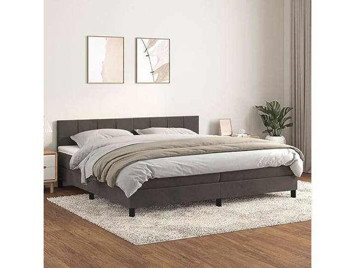 RJPLMFV Samtbett, Dunkelgrau, 200 x 200 cm, mit verstellbarem Kopfteil Matratze mit Taschenfedern, mittlere Unterstützung, weicher Matratzenschoner, langlebig
