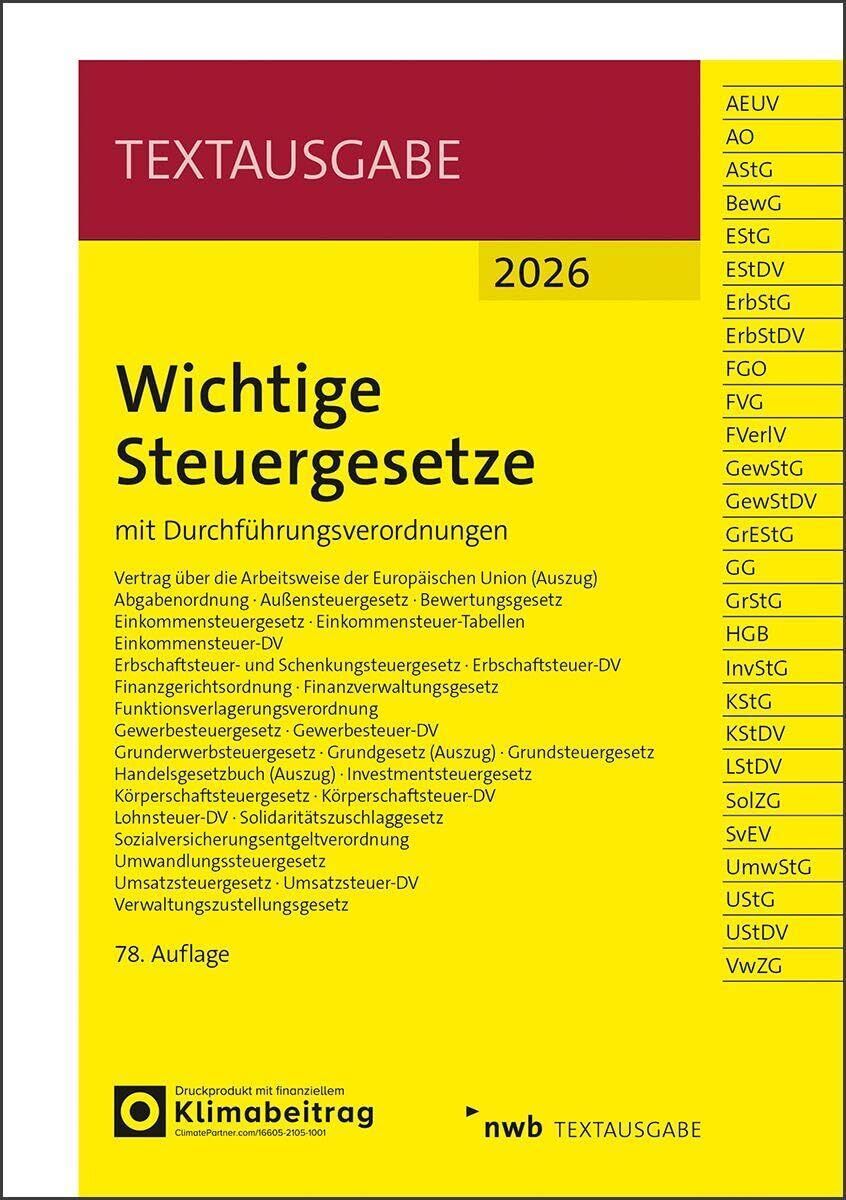 NWB Gesetzesredaktion - Wichtige Steuergesetze - Preis vom 13.10.2026 19:28:25 h