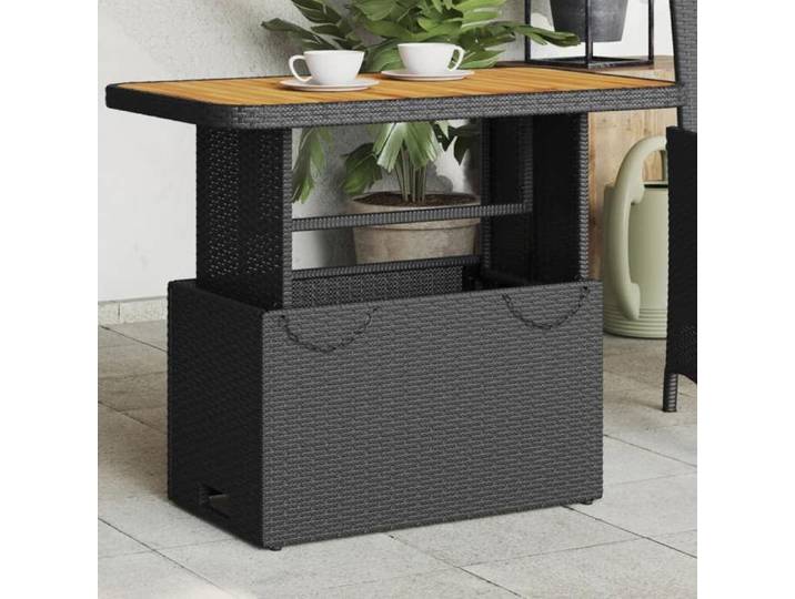 Automne/hiver  Noir Table de jardin noir 90x55x71cm résine tressée et bois acacia - Hauteur:40/71cm DEC9928570