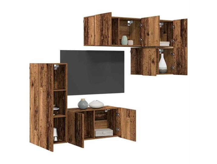 Black Month Unité murale de TV 5 pc Bois Ancien en Bois d'ingénierie Meuble TV suspendu Design rectangulaire bxk39u