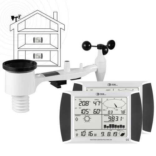 PCE Instruments Wetterstation PCE-FWS 20N-1 |2 x 7 Zoll Touchscreen Display |Analyse Software |Funk |Alarm |Vorhersage