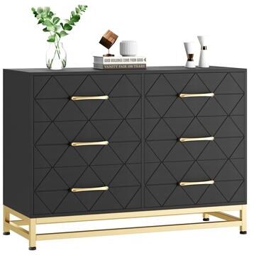 Garvee Black Dresser for Bedroom with 6 Drawers