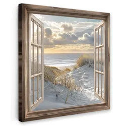 LEINWANDBILD Ausblick - Strand - Dünen - Meer - Natur Wandbild Wohnzimmer 50x50 cm