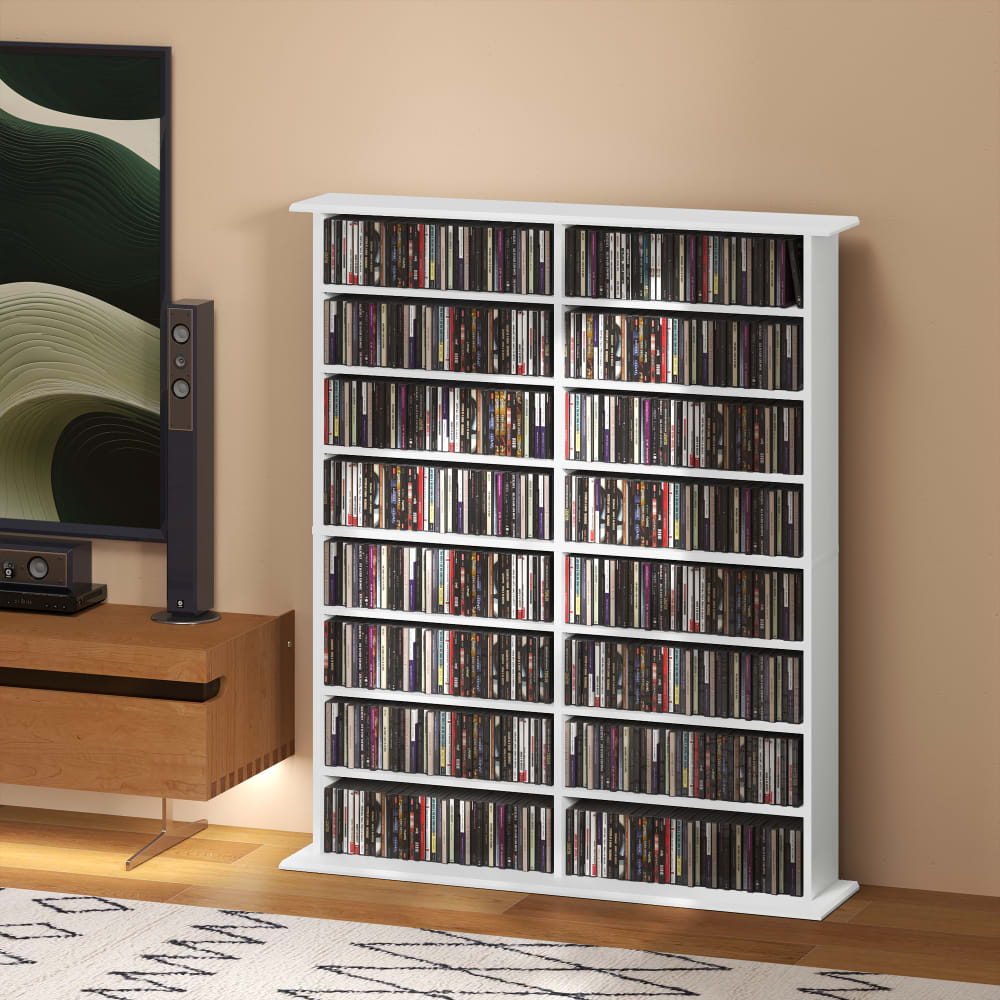 Homcom Meuble de rangement multimédia avec 16 compartiments blanc Blanc 107x126x24cm