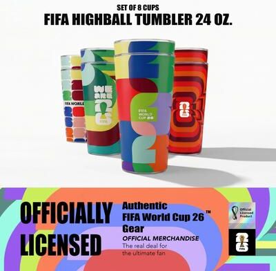 Jay Import Co FIFA Set of 8 Plastic Highball Tumbler Cups - 24 oz Assorted Soccer Designs