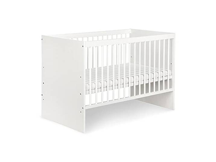 KMbaby Babybett TANY Weiß 120×60 cm – Holz-Kinderbett mit 3-Fach höhenverstellbarem Lattenrost & 3 Schlupfsprossen – Klassisches Gitterbett aus Kiefernholz & MDF – Ohne Matratze