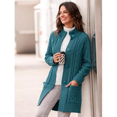 Strickjacke INSPIRATIONEN, Damen, Gr. 50, blau (petrol), 50% Baumwolle, 50% Polyacryl, unifarben, Strickjacken Strickjacke