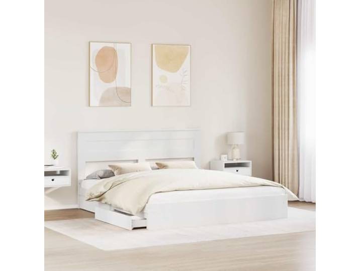 KTHLBRH Boxspringbett weiß 180 x 200 cm Mehrschichtiges Holz, mit Schubladen, Lattenrost, einfach zu montieren