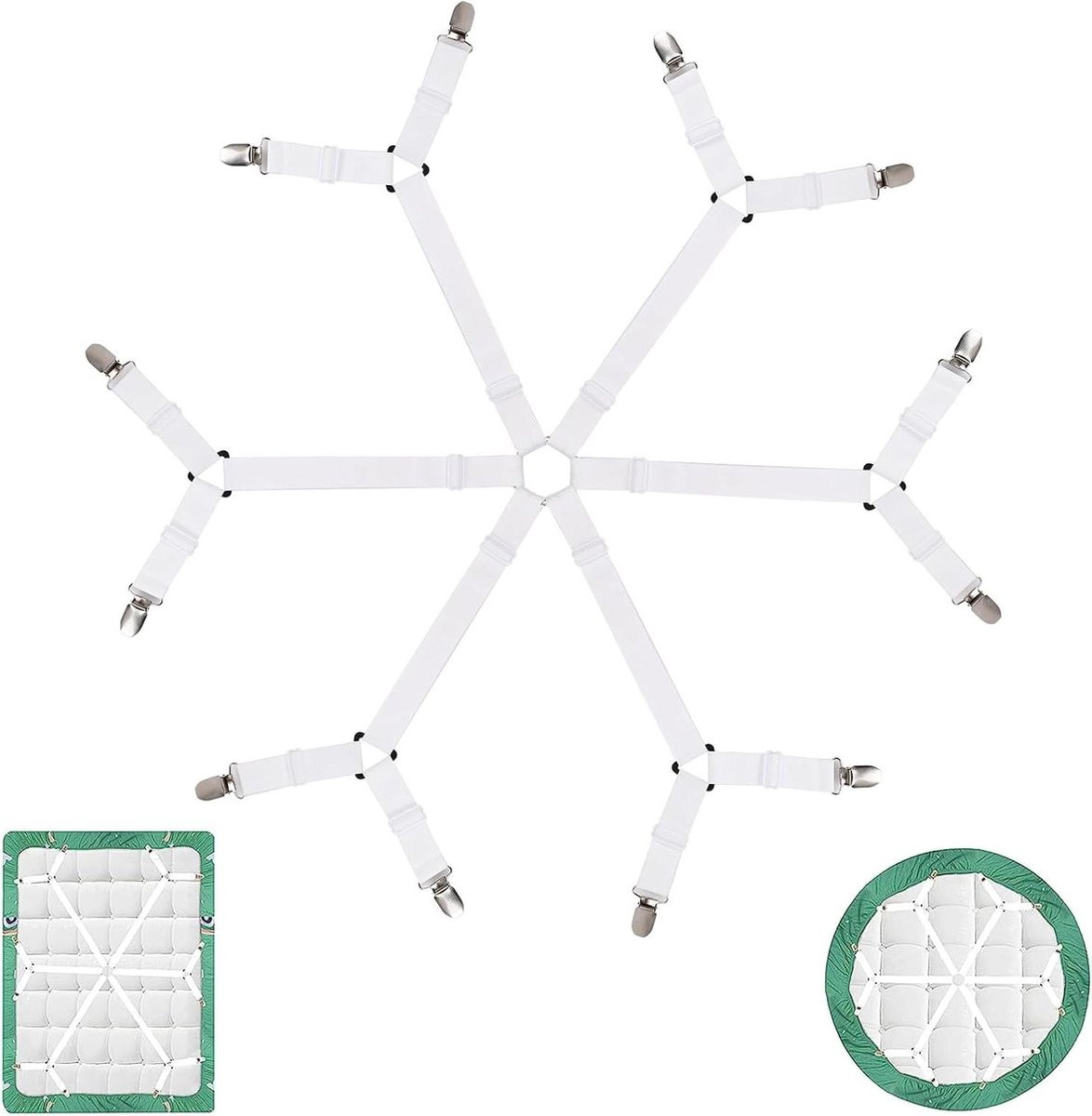 Bedlakclips Wit - Verstelbare Lakenspanners voor Hoeslakens - Lengte: 86-280 cm