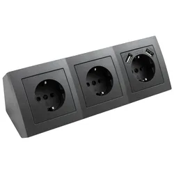 Aufbau Steckdosenblock Flair, 3-fach Schutzkontakt + 2x USB 5V / 2,4A, anthrazit