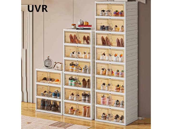 Meuble à chaussures pliable UVR, boîte de rangement transparente en plastique, grande boîte de rangement multi-niveaux anti-poussière pour la maison, meuble de rangement pour chaussures