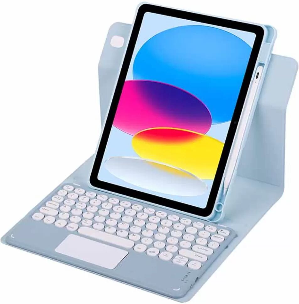 INF Bluetooth-Tastatur Magnetische Hülle - Nebelblau mit quadratischen Tastenkappen (Touchpad) kompatibel mit 2022 iPad 10.