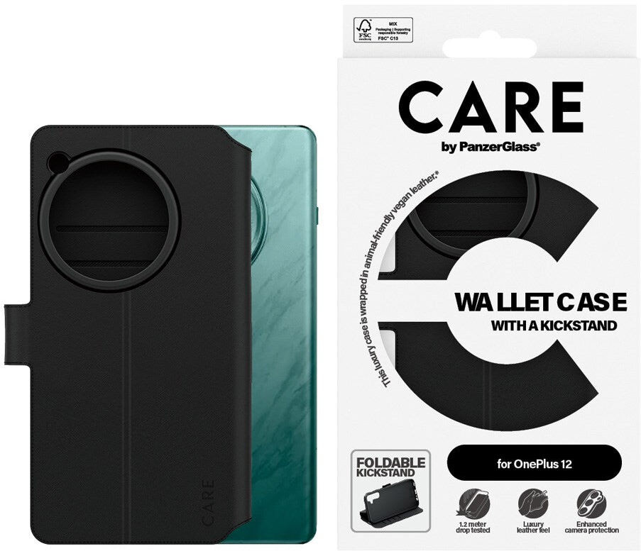 CARE by PanzerGlass OnePlus 12 Feature Wallet Case m. Kickstand - Sort