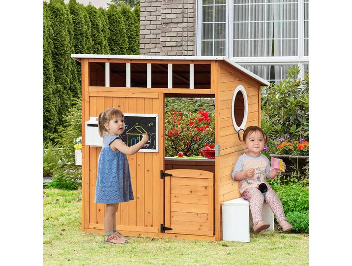 Outsunny Maison de Jardin Enfant Bois avec Banc et Tableau