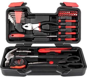 fastbuy 39PCS Hand Tool Set Common Hand Tool Kit, with Black Case