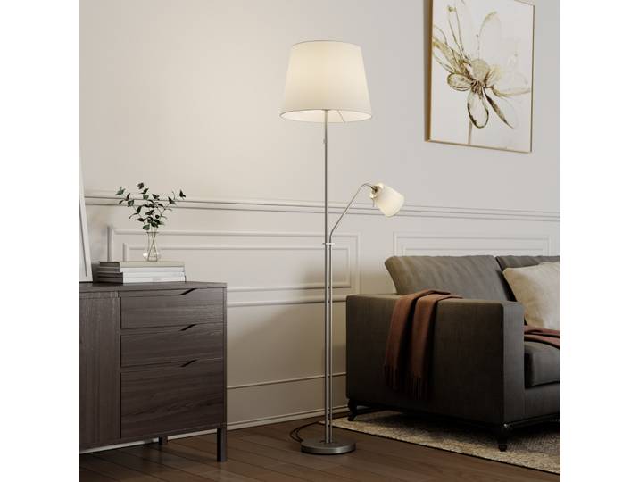 Nantwin Lampadaire White/Nickel - Lindby - Salon / séjour - Moderne - Tissu / textile - Multi-ampoules