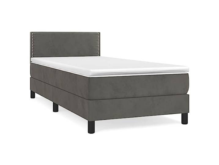 PUGYNBK Boxspringbett aus Samt, dunkelgrau, 100 x 200 cm Verstellbares Kopfteil, Taschenfedern, mittlere Stütze, Bezug aus weichem Leder
