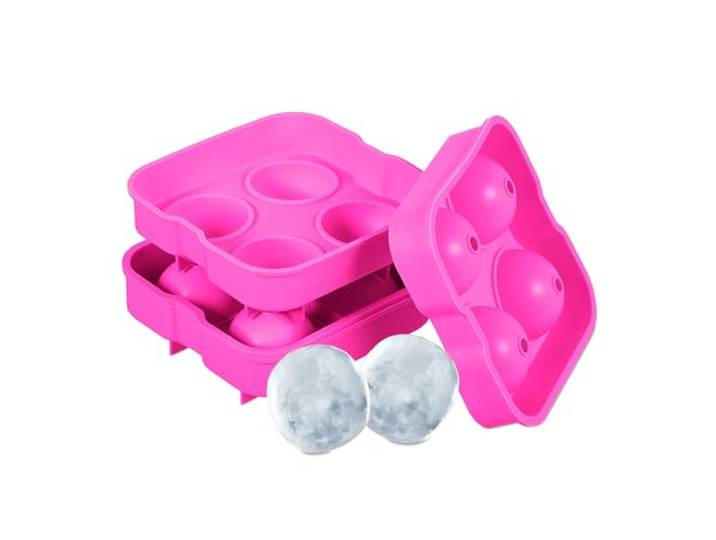 Relaxdays Bac à glaçons\, lot de 2\, silicone réutilisable\, compartiments de diamètre 4\,5 cm\, rose
