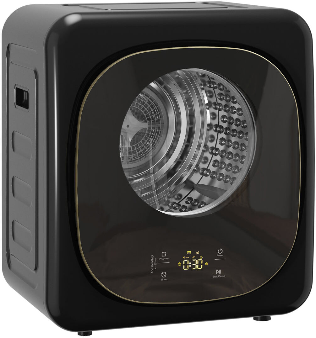 HOMCOM Compact Dryer Machine with 5 Modes, 4kg Small Tumble Dryer, Black Black, Gold 57cm H X 48cm W X 43cm D