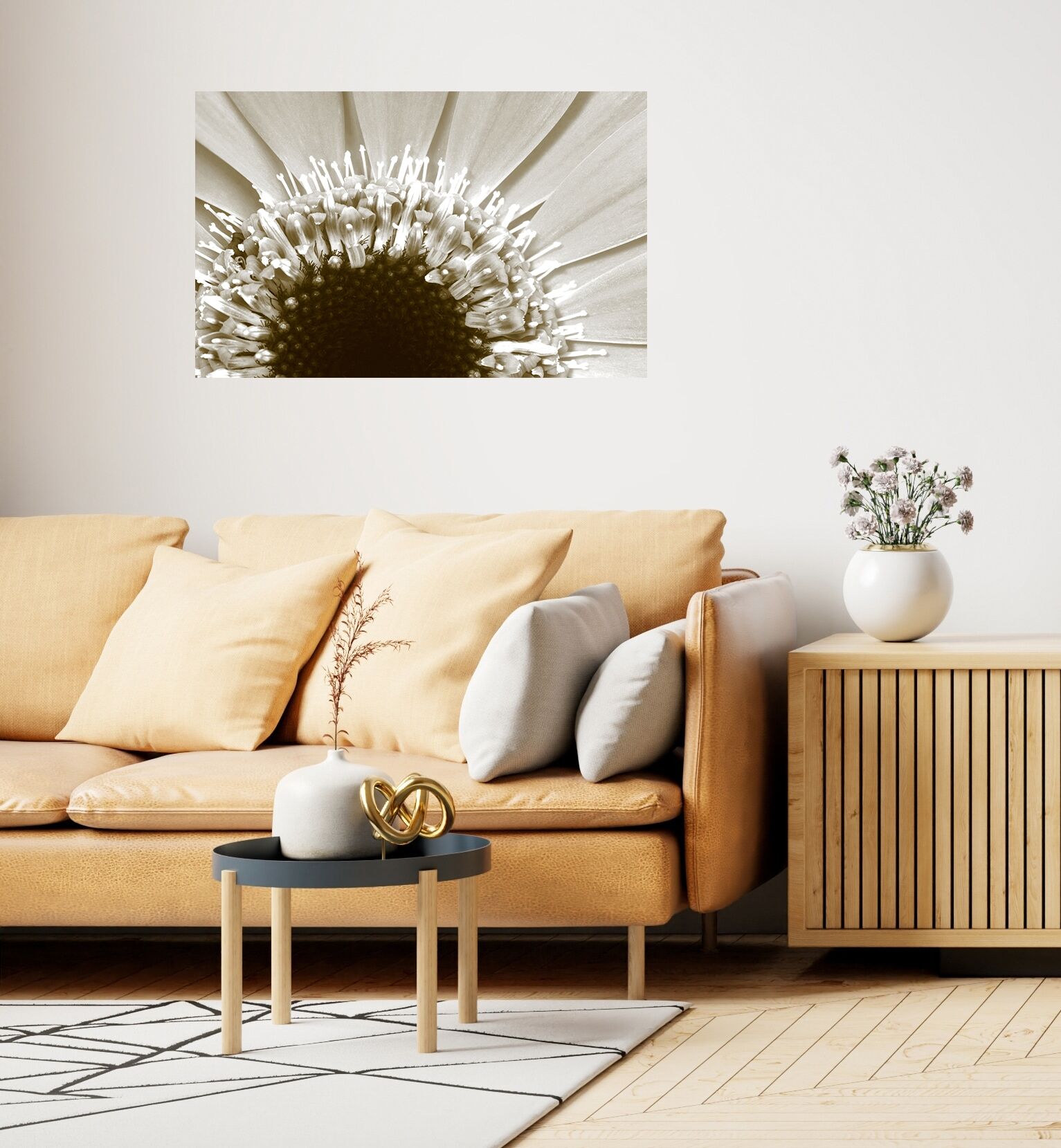 Wandsticker QUEENCE "Sonnenblume", beige, B:150cm H:90cm T:0,1cm, Folie, Wandtattoos, Selbstklebend, kinderleichte Anbringung