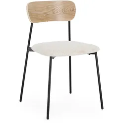 Esszimmerstuhl Genevieve aus Boucle-Stoff, modern skandinavisch, natur beige, gepolstert, Metallgestell