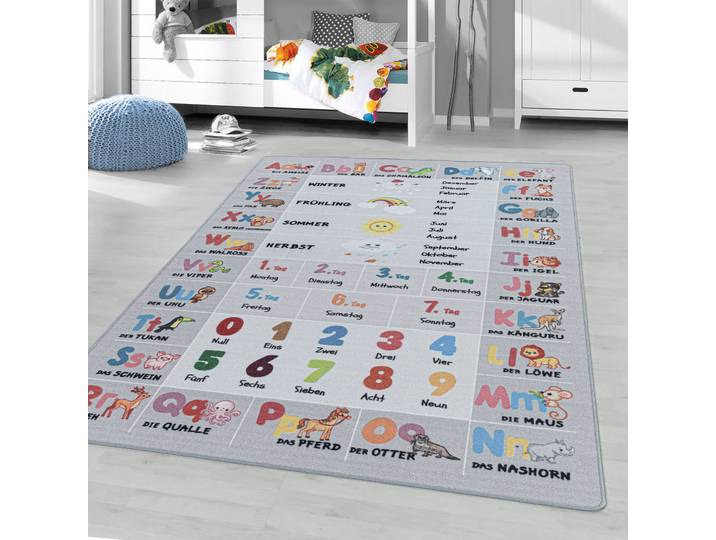 Kinderteppich AYYILDIZ TEPPICHE PLAY 2904 , grau, B:80cm H:6mm L:120cm, Polyamid, Teppiche, Kinderteppich, robuster Kurzflor, bunter Spiel Lern Teppich, Kinderzimmer