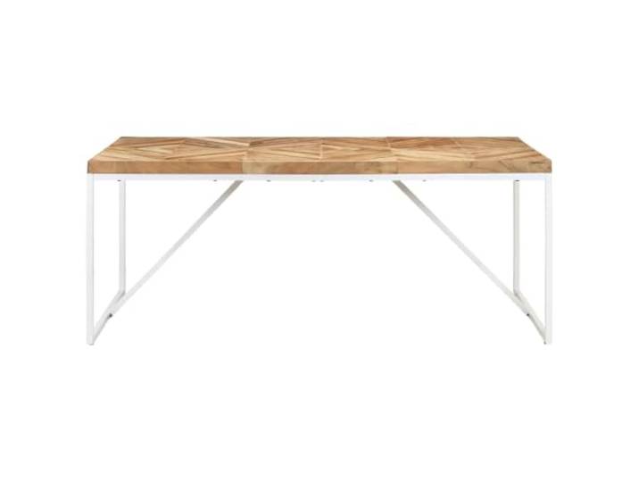 KDACVBMG Esstisch, 180 x 90 x 76 cm, Massivholz, Akazie, Mangoholz Füße aus pulverbeschichtetem Stahl, weiß, Fischgräten- und Mosaik-Design, industrieller Stil, Massivholz