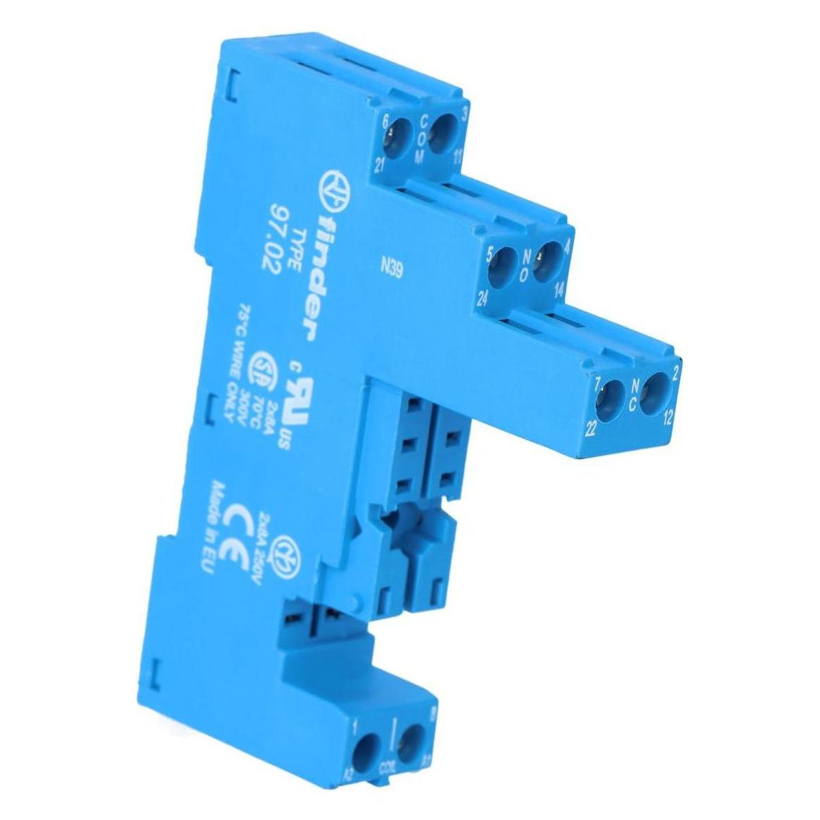 Finder Relaissockel 2-polig mit Bügel, Pole 2, DIN-Schiene 35 mm (97.02SPA)