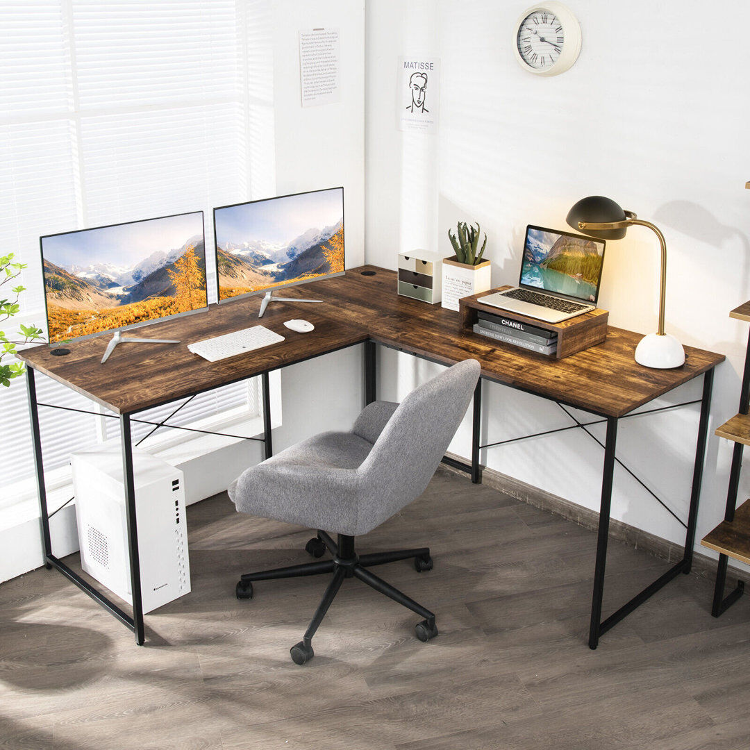 Borough Wharf Aatto L-Shaped Steel Computer Desk Brown