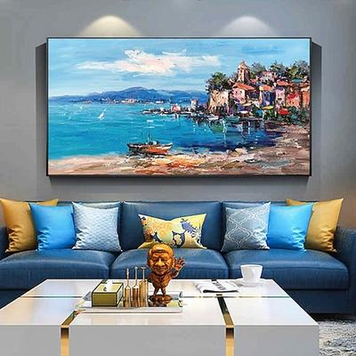 handgemachte ölgemälde leinwand wandkunst dekoration abstrakte seelandschaft malerei hafenstadt für wohnkultur gerollte rahmenlose ungedehnte malerei