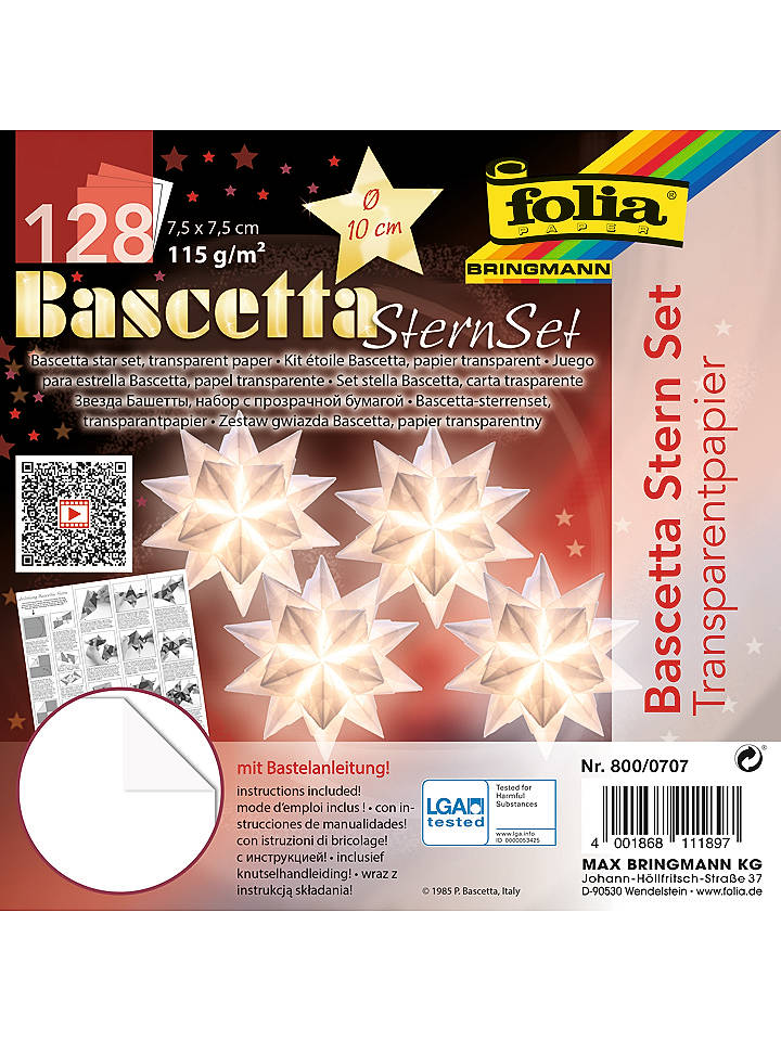 folia PAPER Bascetta-Stern-Bastelset "Transparentpapier" in Weiß - Ø 10 cm - onesize
